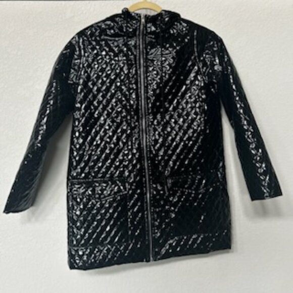 NWT Quilted Patent Leather Rain Coat Jacket With Pockets - Picture 4 of 14